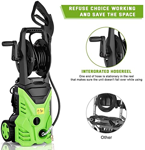 Electric Pressure Washer Homdox Pressure Washer 1500W Power Washer High Pressure Cleaner Machine with 5 Nozzles Foam Cannon,Best for Cleaning Homes, Cars, Driveways, Patios(Green)