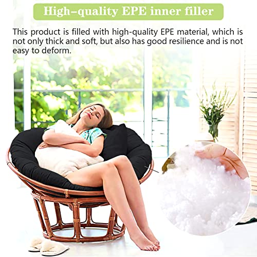 Bextile Papasan Chair Cushion Only, Thickened Round Papasan Chair Cushion, Leisure Papasan Seat Cushion with Square Pillow (Black)