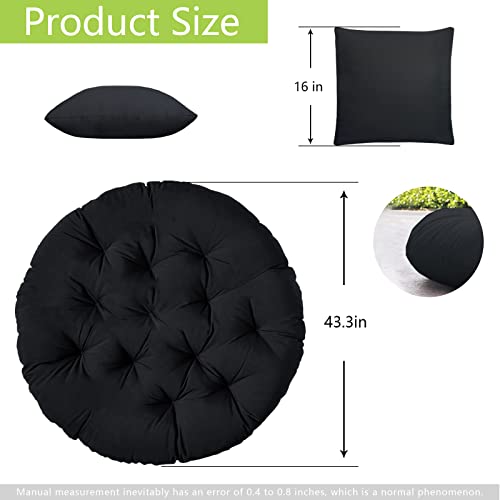 Bextile Papasan Chair Cushion Only, Thickened Round Papasan Chair Cushion, Leisure Papasan Seat Cushion with Square Pillow (Black)