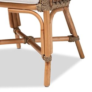 Baxton Studio Kyle Modern Bohemian Natural Brown Woven Rattan Dining Arm Chair with Cushion
