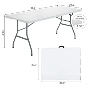 Goplus Folding Tables, 6ft Foldable Plastic Card Table, Portable Heavy Duty Fold Up Table w/Handle, White Outdoor Utility Folding Table for Picnic, Party, Dining, Camping, Beach, BBQ, No Assembly