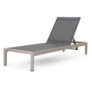 christopher knight home cape coral outdoor mesh chaise lounge, silver / dark grey