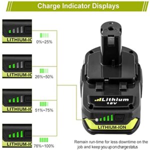 POWTREE 2Packs 6.0Ah P108 18V Battery Replacement Compatible with Ryobi ONE+ P108 P102 P103 P104 P105 P107 P109 P122 Cordless Tool Battery Packs, Rapid Rechargeable Batteries with Indicator