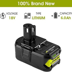 POWTREE 2Packs 6.0Ah P108 18V Battery Replacement Compatible with Ryobi ONE+ P108 P102 P103 P104 P105 P107 P109 P122 Cordless Tool Battery Packs, Rapid Rechargeable Batteries with Indicator