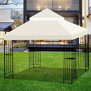 rutile 10′ x 10′ gazebo canopy replacement, 2 tier patio cover canopy top- dual tier gazebos pavilion cover-beige