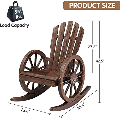 KINTNESS Adirondack Rocking Chair Vintage Wagon Wheel Design Outdoor Furniture for Garden,Patio,Backyard Natural