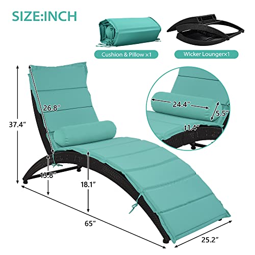 Livspace Patio Furniture Outdoor Adjustable PE Rattan Wicker Chaise Lounge Chair Sunbed,Blue Cushion