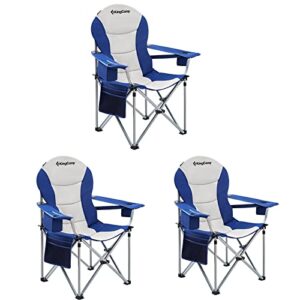 kingcamp 3pcs lumbar support camping chairs with cooler bag padded folding camping chair for adults with adjustable armrest