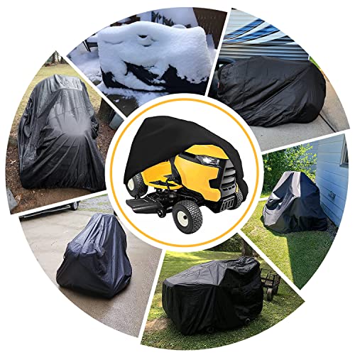 Riding Lawn Mower Cover, Heavy Duty Waterproof Polyester Oxford Tractor Cover UV & Dust & Water Resistant,Universal Fit Decks up to 54" with Drawstring & Storage Bag (Black)