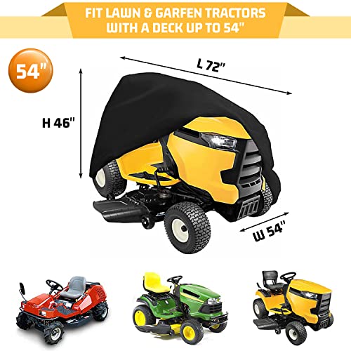 Riding Lawn Mower Cover, Heavy Duty Waterproof Polyester Oxford Tractor Cover UV & Dust & Water Resistant,Universal Fit Decks up to 54" with Drawstring & Storage Bag (Black)