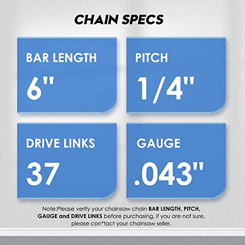 Seesii Mini Chainsaw Chain Replacement 6 Inch for 6 Inch Bar-4 PCAK, .043" Gauge, 1/4" LP Pitch, 37 Drive Links Fits Seesii And All Brands Mini Chainsaw【Free Chain Sharpener File Inclded】