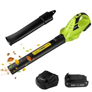 dr.me leaf blower, 20v cordless leaf blower with battery & charger, electric leaf blower for lawn care, electric leaf blower battery powered for snow blowing & cleaning green jh412101800u