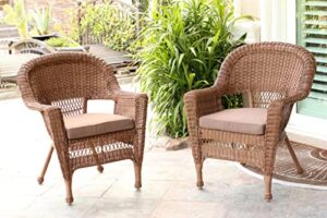 jeco wicker chair with brown cushion, set of 2, honey/w00205-