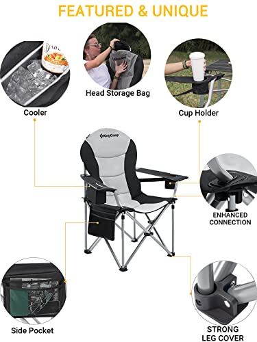 KingCamp 4PCS Adjustable Lumbar Support Camping Chairs with Cooler, Folding Camping Chair for Adults with Adjustable Armrest