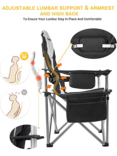 KingCamp 4PCS Adjustable Lumbar Support Camping Chairs with Cooler, Folding Camping Chair for Adults with Adjustable Armrest