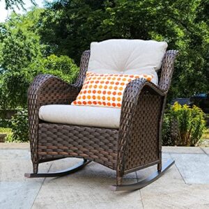 haplife patio rattan rocking chair club rocker wicker outdoor furniture set water-resistant, brown