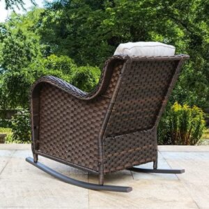 HAPLIFE Patio Rattan Rocking Chair Club Rocker Wicker Outdoor Furniture Set Water-Resistant, Brown