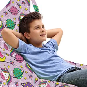 ambesonne childish lounger chair bag, unicorn planets moon shooting stars clouds dream themed elements, high capacity storage with handle container, lounger size, pink and lilac