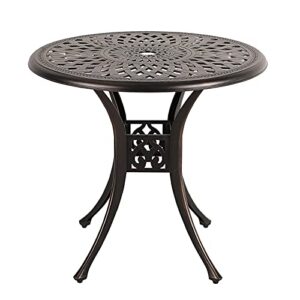 cobana patio bistro table, 31’’ round cast aluminum outdoor dining retro side table with 2’’ umbrella hole, bronze
