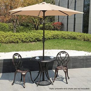 COBANA Patio Bistro Table, 31’’ Round Cast Aluminum Outdoor Dining Retro Side Table with 2’’ Umbrella Hole, Bronze