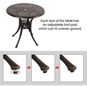 COBANA Patio Bistro Table, 31’’ Round Cast Aluminum Outdoor Dining Retro Side Table with 2’’ Umbrella Hole, Bronze