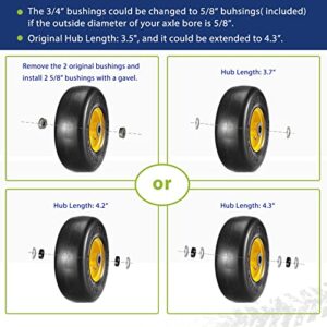 MaxAuto 2PCS 9x3.50-4" Flat Free Lawnmower Tire on Wheel, 3.5" Centered Hub, 3/4" Bushings(Universal Adapter Kit Include: 2pcs 5/8" Sintered Iron Bushings, 2pcs 1/4" Nylon Spacers, 4pcs Steel Washers)