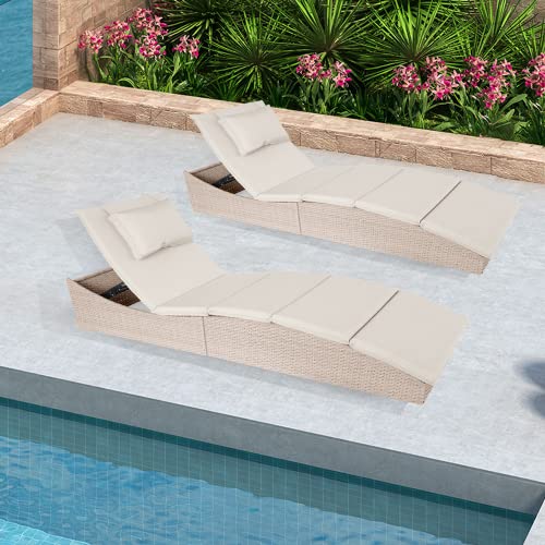 FUZOFUIZ Adjustable Chaise Lounge Chair for Outside Pool, Folding Wicker Pool Lounge Chair, Outdoor Patio Reclining Sun Lounger, Fully Assembled (Gray)