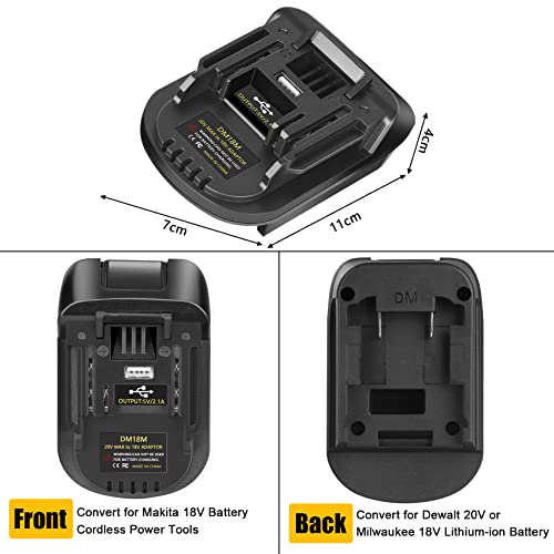 JYJZPB DM18M Battery Adapter with USB Charging Socket for Dewalt 20V Battery & Milwaukee M18 18V Lithium Battery Converter to Makita 18V BL1830 BL1840 BL1850 Cordless Tools Use