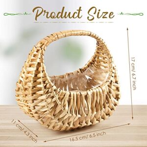 Taiyin 3 Pcs Rattan Basket Half Moon Wicker Basket Willow Straw Basket Small Woven Basket with Handle Wedding Flower Girl Baskets Sturdy Picnic Basket for Garden Storage Home Decor