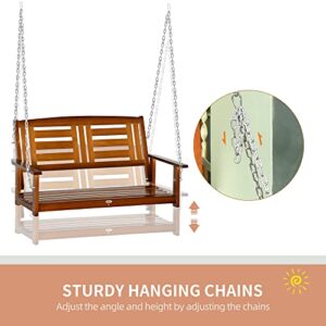 Outsunny 2 Person Front Porch Swing, Hanging Patio Swing, Outdoor Swing Bench with Pine Wood Frame and Hanging Chains for Garden and Yard, 550 lbs Weight Capacity