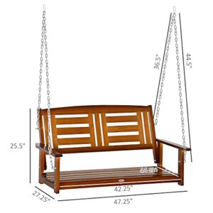 Outsunny 2 Person Front Porch Swing, Hanging Patio Swing, Outdoor Swing Bench with Pine Wood Frame and Hanging Chains for Garden and Yard, 550 lbs Weight Capacity