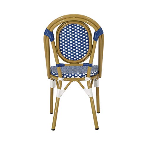 Christopher Knight Home Gwendolyn Outdoor French Bistro Chairs (Set of 4), Blue + White + Bamboo Print Finish