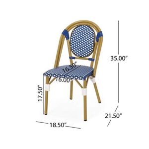 Christopher Knight Home Gwendolyn Outdoor French Bistro Chairs (Set of 4), Blue + White + Bamboo Print Finish