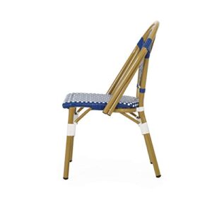 Christopher Knight Home Gwendolyn Outdoor French Bistro Chairs (Set of 4), Blue + White + Bamboo Print Finish