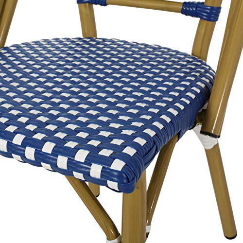 Christopher Knight Home Gwendolyn Outdoor French Bistro Chairs (Set of 4), Blue + White + Bamboo Print Finish