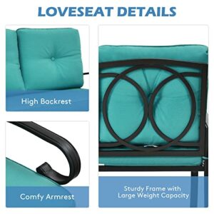 n/a 2PCS Patio Loveseat Bench Table Furniture Set Cushioned Chair Turquois Loveseat Coffee Table