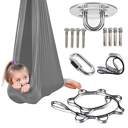 Therapy Sensory Swing for Kids and Adult (Hardware Included) Adjustable Cuddle Bedroom Hammock Has Calming Effect On Child with Special Needs(Gray Size:59"x110")