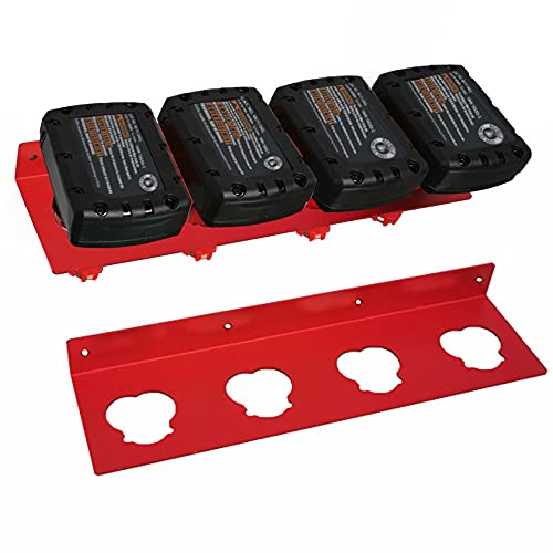 JILINWEI Battery Holder for Milwaukee M12, Metal Battery Storage for 4 Pcs Milwaukee M12 6.0 Battery, Mount Wall Rack with 4 Slot Milwaukee Accessories Tool, 1Pcs