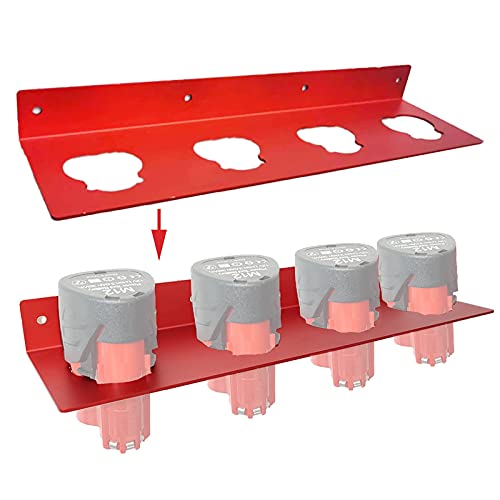 JILINWEI Battery Holder for Milwaukee M12, Metal Battery Storage for 4 Pcs Milwaukee M12 6.0 Battery, Mount Wall Rack with 4 Slot Milwaukee Accessories Tool, 1Pcs