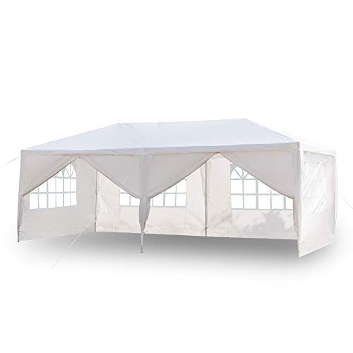 Boylymia 10' x 20'Outdoor White Waterproof Gazebo Canopy Tent with 4 Removable Sidewalls and Windows Heavy Duty Tent for Party Wedding Events Beach BBQ