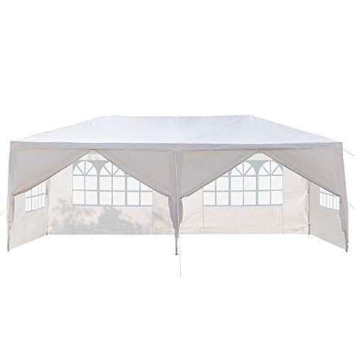 Boylymia 10' x 20'Outdoor White Waterproof Gazebo Canopy Tent with 4 Removable Sidewalls and Windows Heavy Duty Tent for Party Wedding Events Beach BBQ