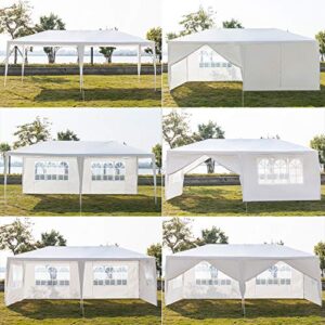 Boylymia 10' x 20'Outdoor White Waterproof Gazebo Canopy Tent with 4 Removable Sidewalls and Windows Heavy Duty Tent for Party Wedding Events Beach BBQ