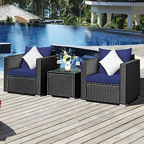 n/a 3PCS Patio Rattan Wicker Furniture Set Sofa Table Cushioned Seat Coffee Table Single Sofa (Color : B)