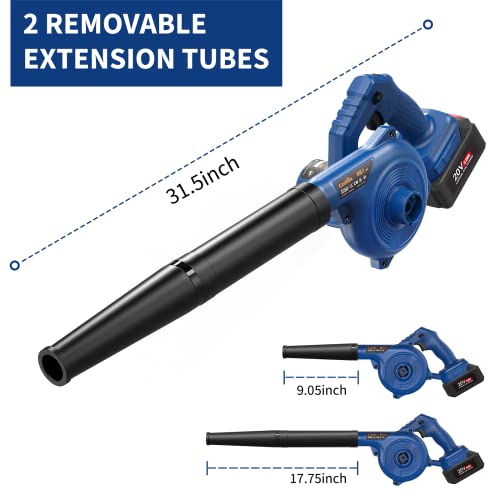 Azollin Leaf Blower, 20V Cordless Leaf Blower with 3.0Ah Battery and Charger, 2-Speed Battery Powered Leaf Blower, 2-in-1 Blower/Vacuum Design 140 MPH for Jobsite Lawn Care Light Yard Work Sweeping