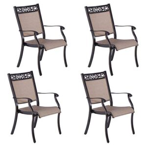 4 piece cast aluminum outdoor dining chairs, stackable patio bistro chair set with arms and breathable sling fabric for garden, backyard, pool, deck