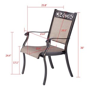 4 Piece Cast Aluminum Outdoor Dining Chairs, Stackable Patio Bistro Chair Set with Arms and Breathable Sling Fabric for Garden, Backyard, Pool, Deck