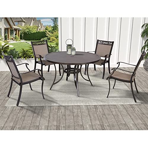 4 Piece Cast Aluminum Outdoor Dining Chairs, Stackable Patio Bistro Chair Set with Arms and Breathable Sling Fabric for Garden, Backyard, Pool, Deck