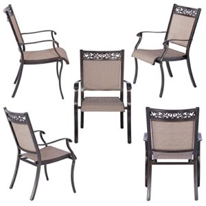 4 Piece Cast Aluminum Outdoor Dining Chairs, Stackable Patio Bistro Chair Set with Arms and Breathable Sling Fabric for Garden, Backyard, Pool, Deck