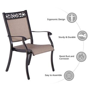 4 Piece Cast Aluminum Outdoor Dining Chairs, Stackable Patio Bistro Chair Set with Arms and Breathable Sling Fabric for Garden, Backyard, Pool, Deck