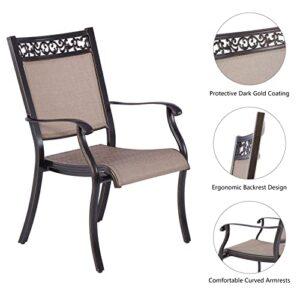 4 Piece Cast Aluminum Outdoor Dining Chairs, Stackable Patio Bistro Chair Set with Arms and Breathable Sling Fabric for Garden, Backyard, Pool, Deck